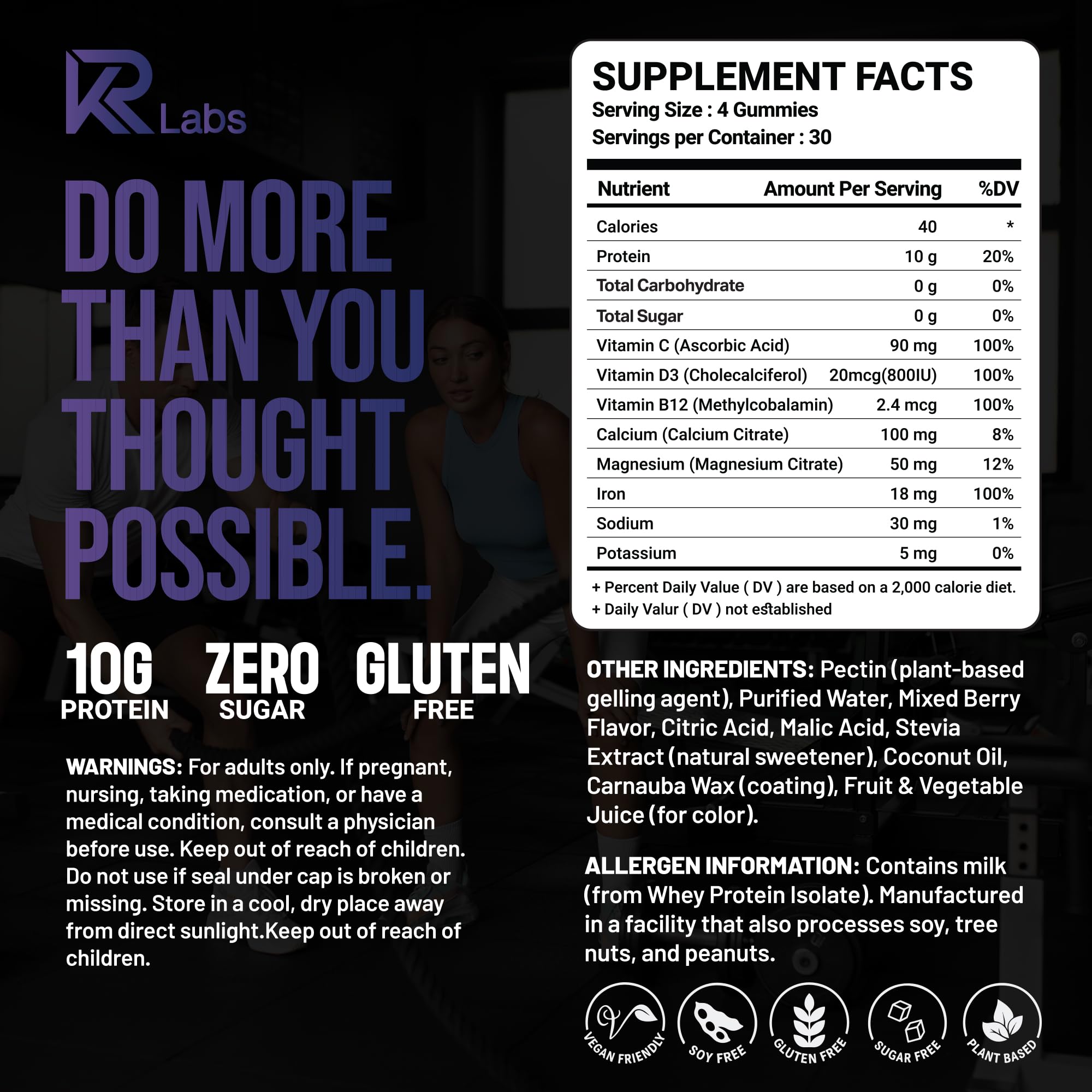 KR Labs zero-carb sugar-free formula gummies for keto and low-carb diets.