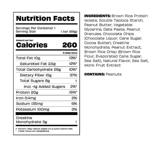 Kreatures of Habit Daily Bar peanut butter crunch, crunchy texture and energy