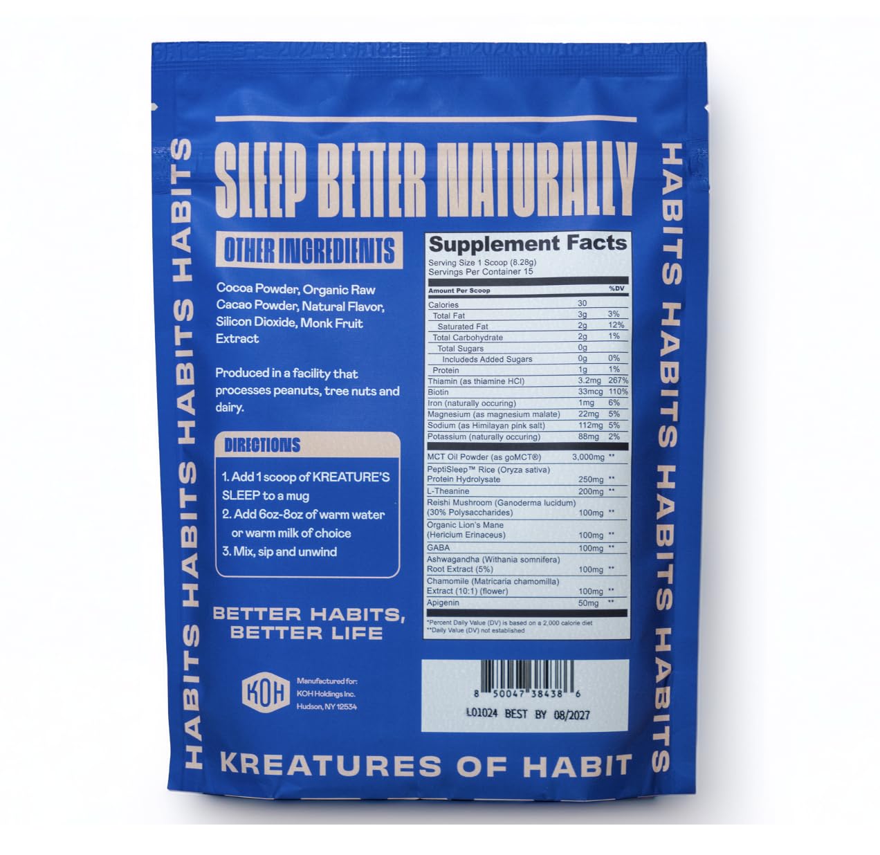 Warm cup of Kreatures of Habit Sleep chocolate ready for night-time sip