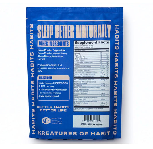 Warm cup of Kreatures of Habit Sleep chocolate ready for night-time sip