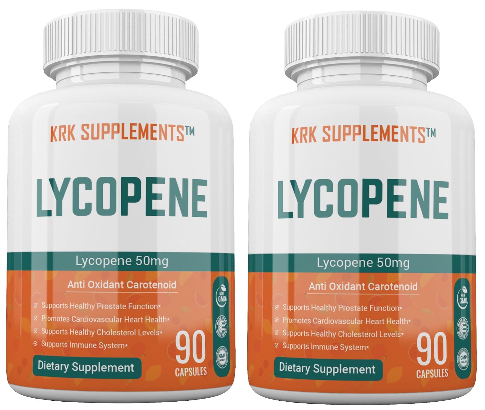 KRK Supplements Lycopene 50mg bottle front in a two-pack for daily antioxidant support.