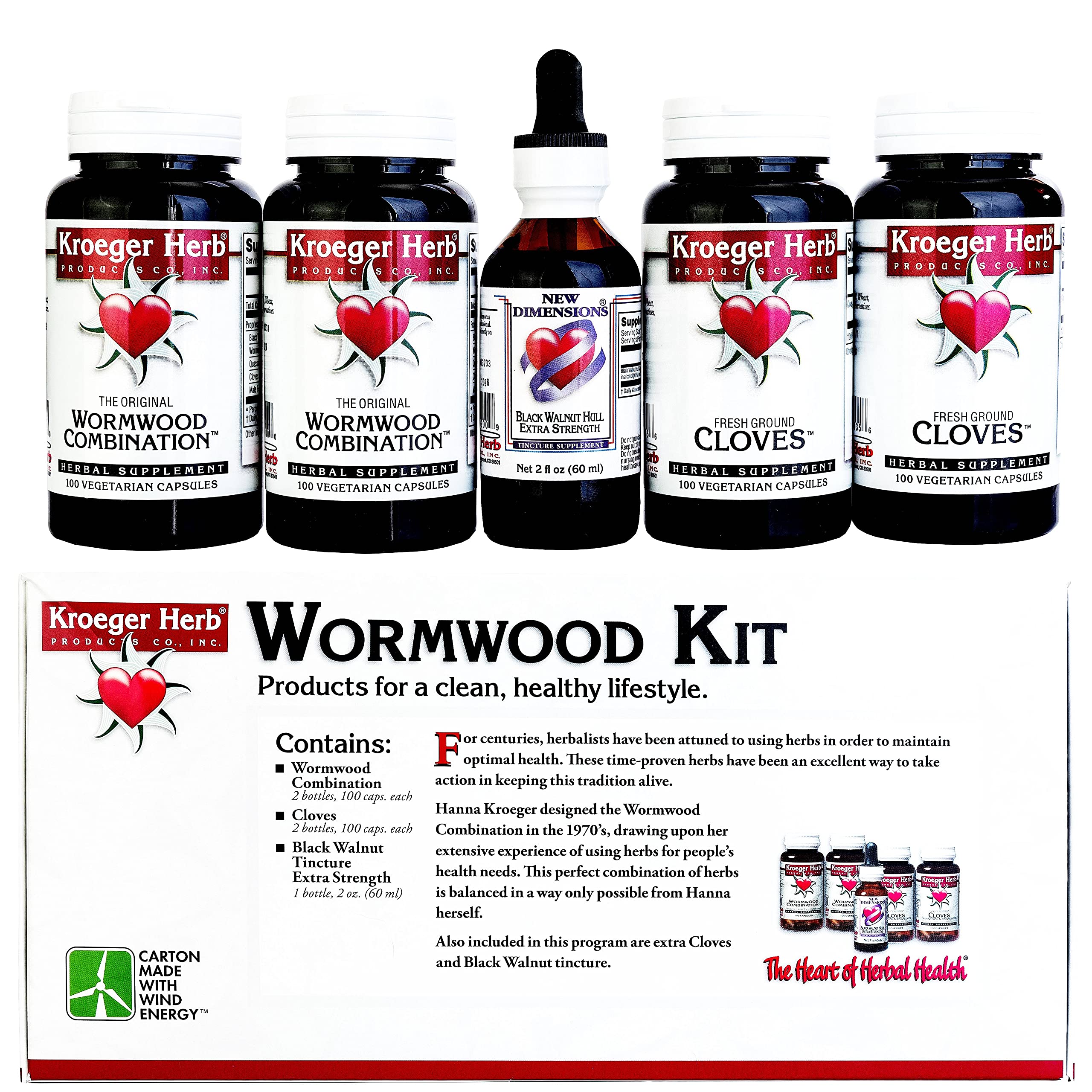 Kroeger Wormwood Detox kit USA manufacturing label demonstrates purity testing.