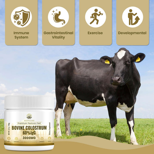 Kroppssund Bovine Colostrum powder with scoop for easy daily use.