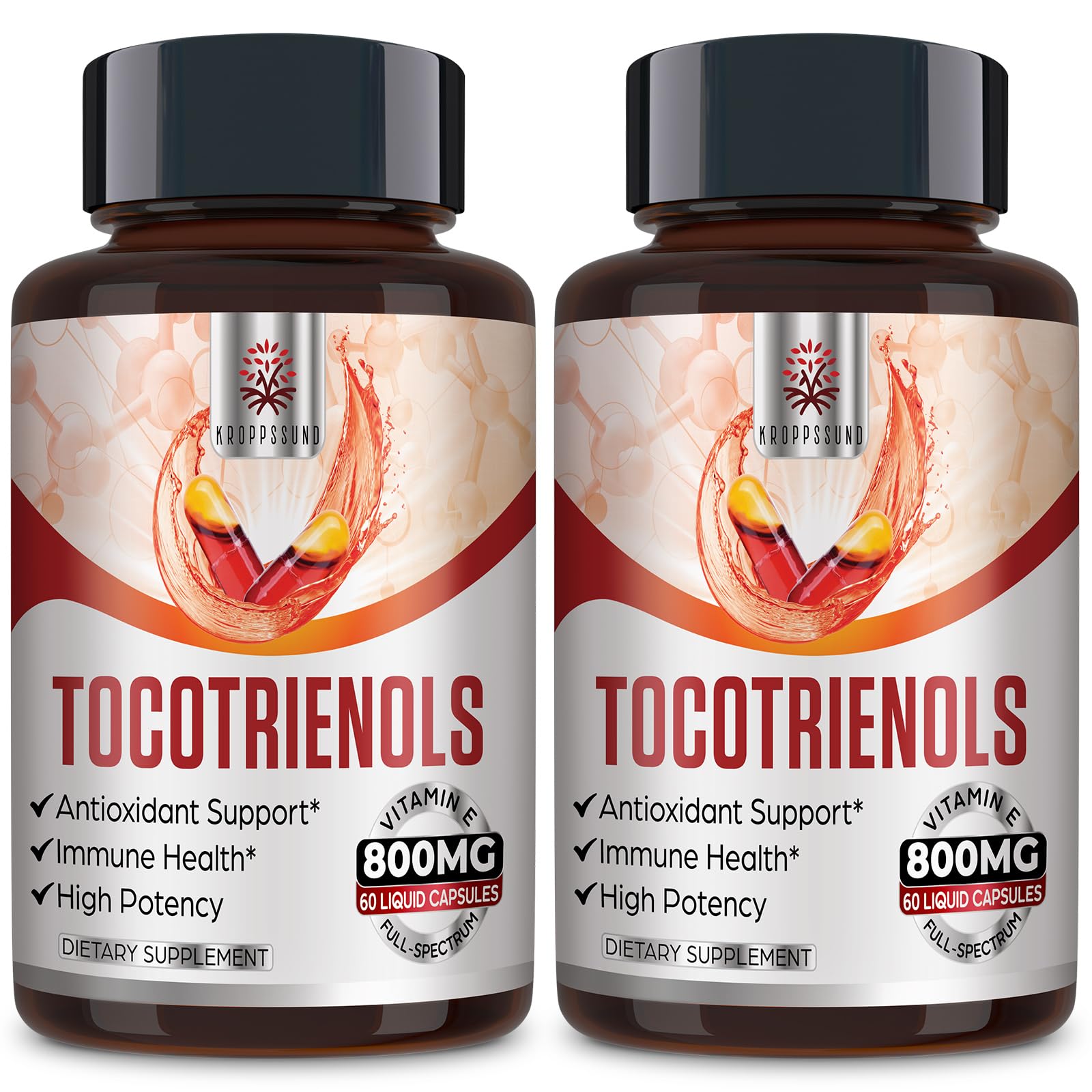 Kroppssund Tocotrienol full spectrum bottle with 120 capsules for daily antioxidant support.
