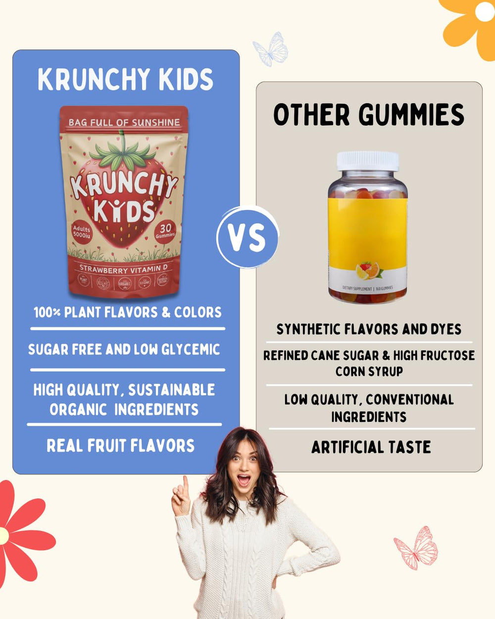 Krunchy Kids D3 label detail showing vegan ingredients