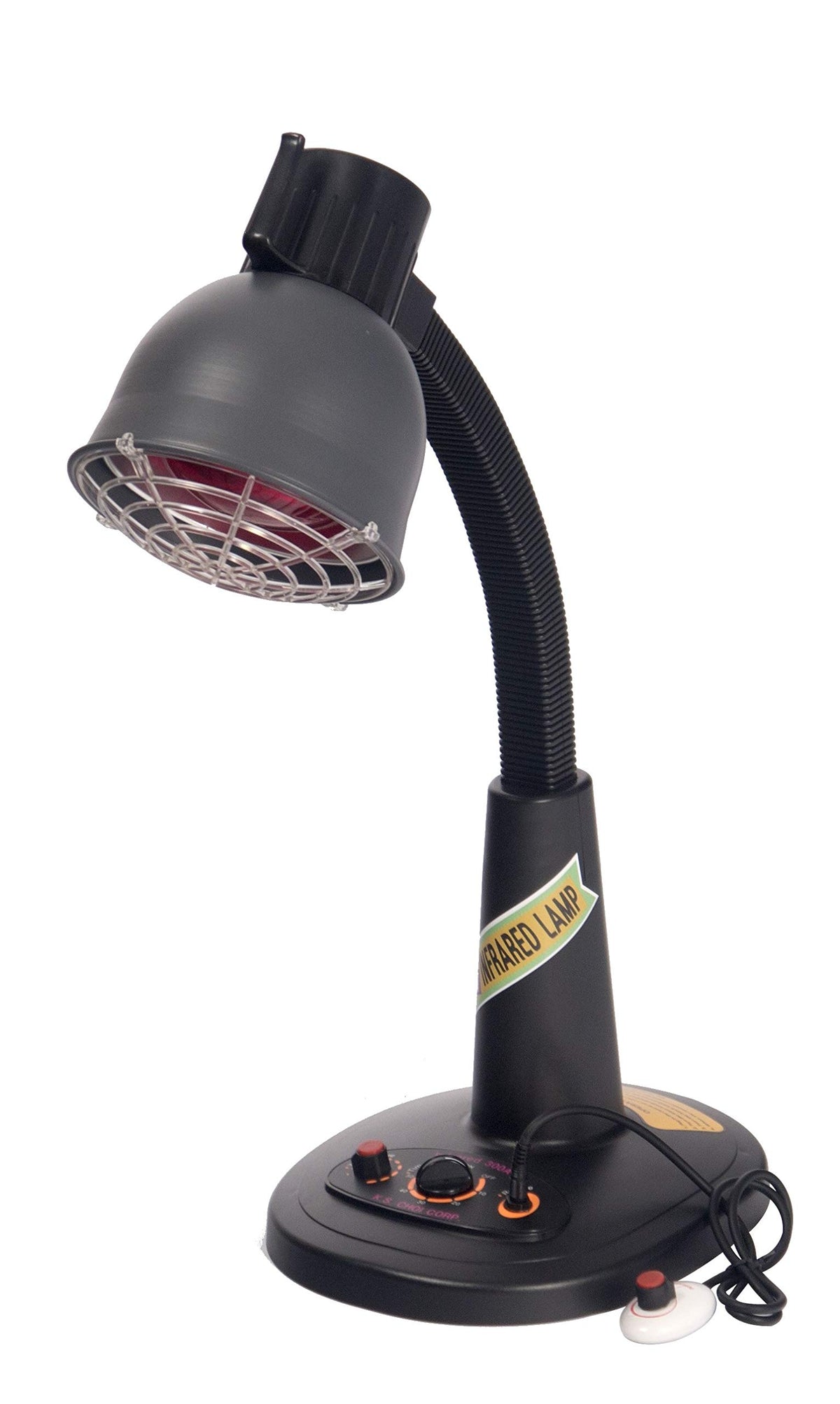 KS Infrared Heat Lamp Desk angle view highlighting adjustable neck for precise heat direction