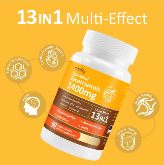 KUAFLY tocotrienols capsules closeup showing capsule texture and potency.