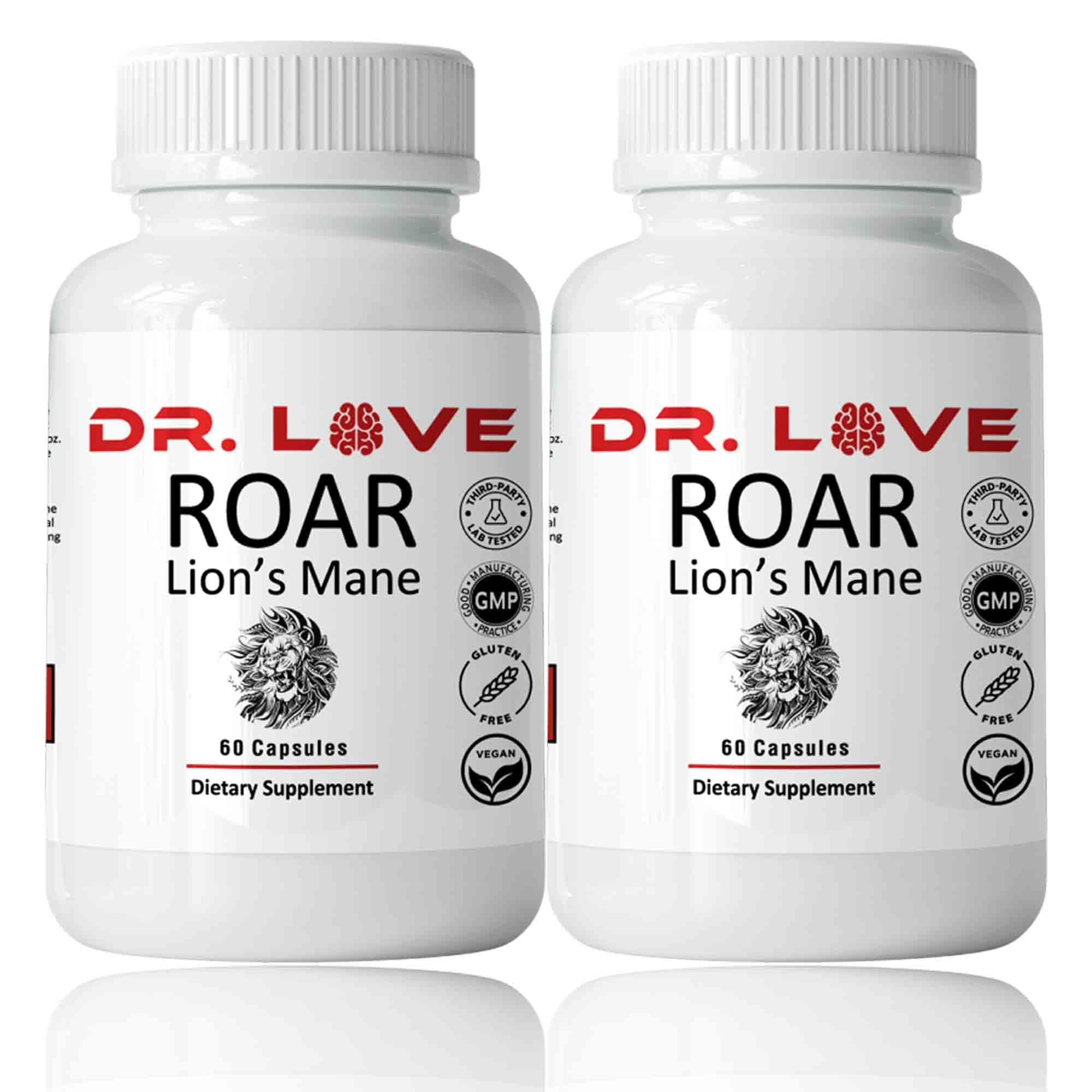 KUHTEM Dr Loves Roar Lions Mane bottle for daily focus support.
