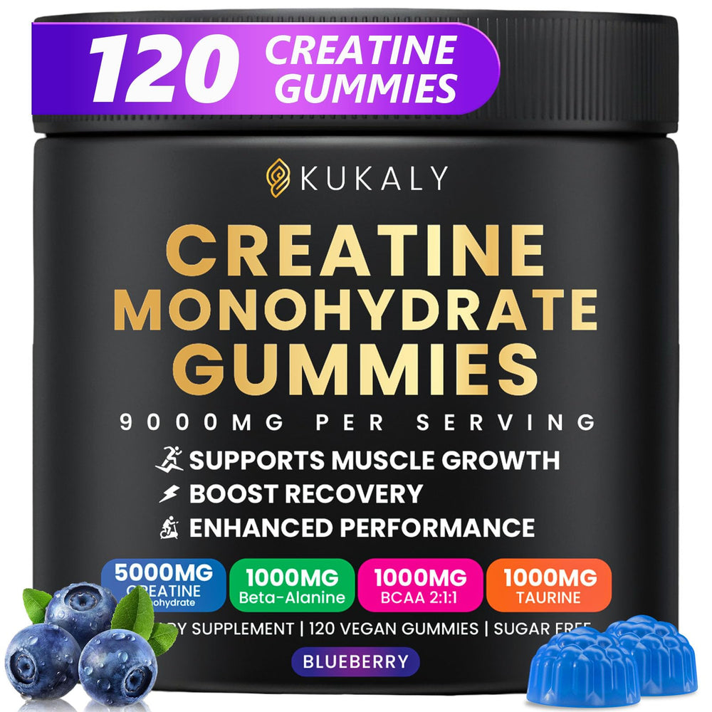 Kukaly Creatine Gummies blueberry bottle for daily energy support