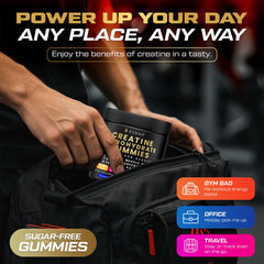Kukaly Creatine Gummies display blueberry, raspberry and blackberry flavor mix.