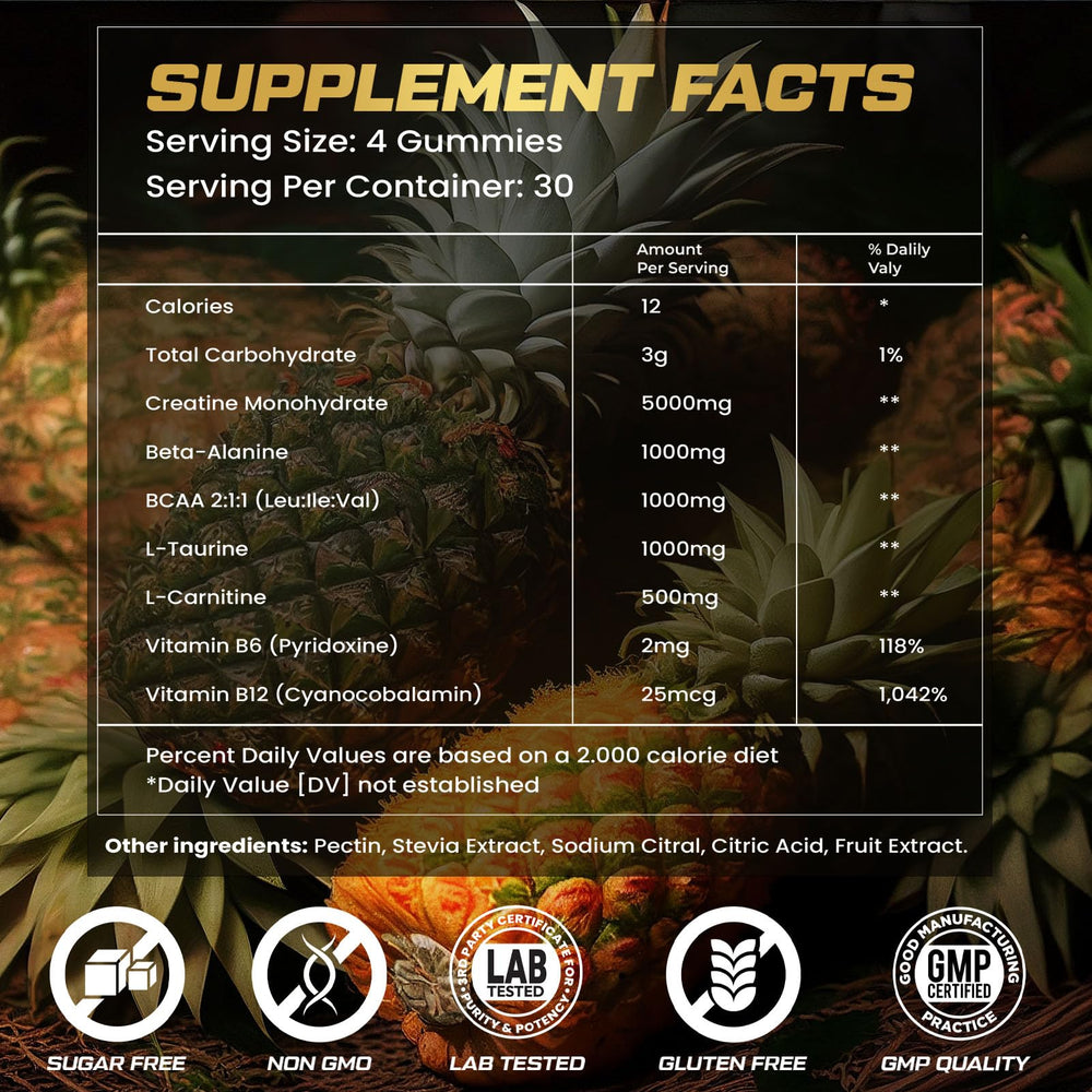 Kukaly Creatine Gummies nutrition label reveals creatine per serving