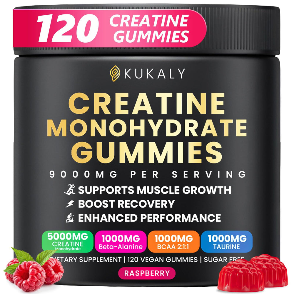 Kukaly Creatine Gummies Raspberry bottle for convenient workouts