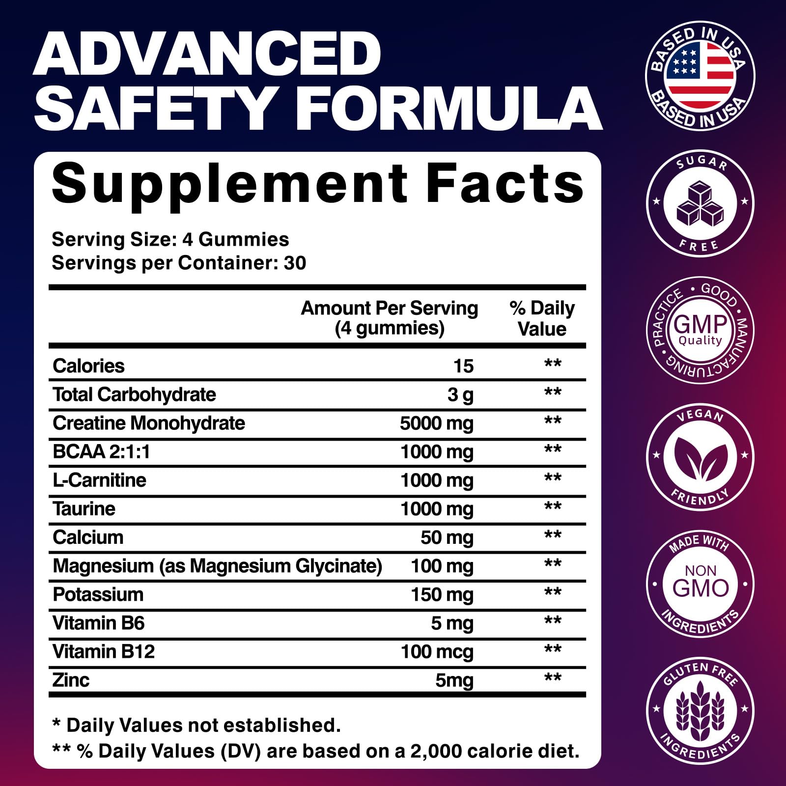 Serving size display emphasizes precise creatine dosing.