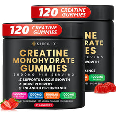 KUKALY creatine gummies bottle with strawberry flavor for convenient daily energy.