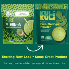 Kuli Kuli Moringa powder scoop for easy, measured greens in smoothies