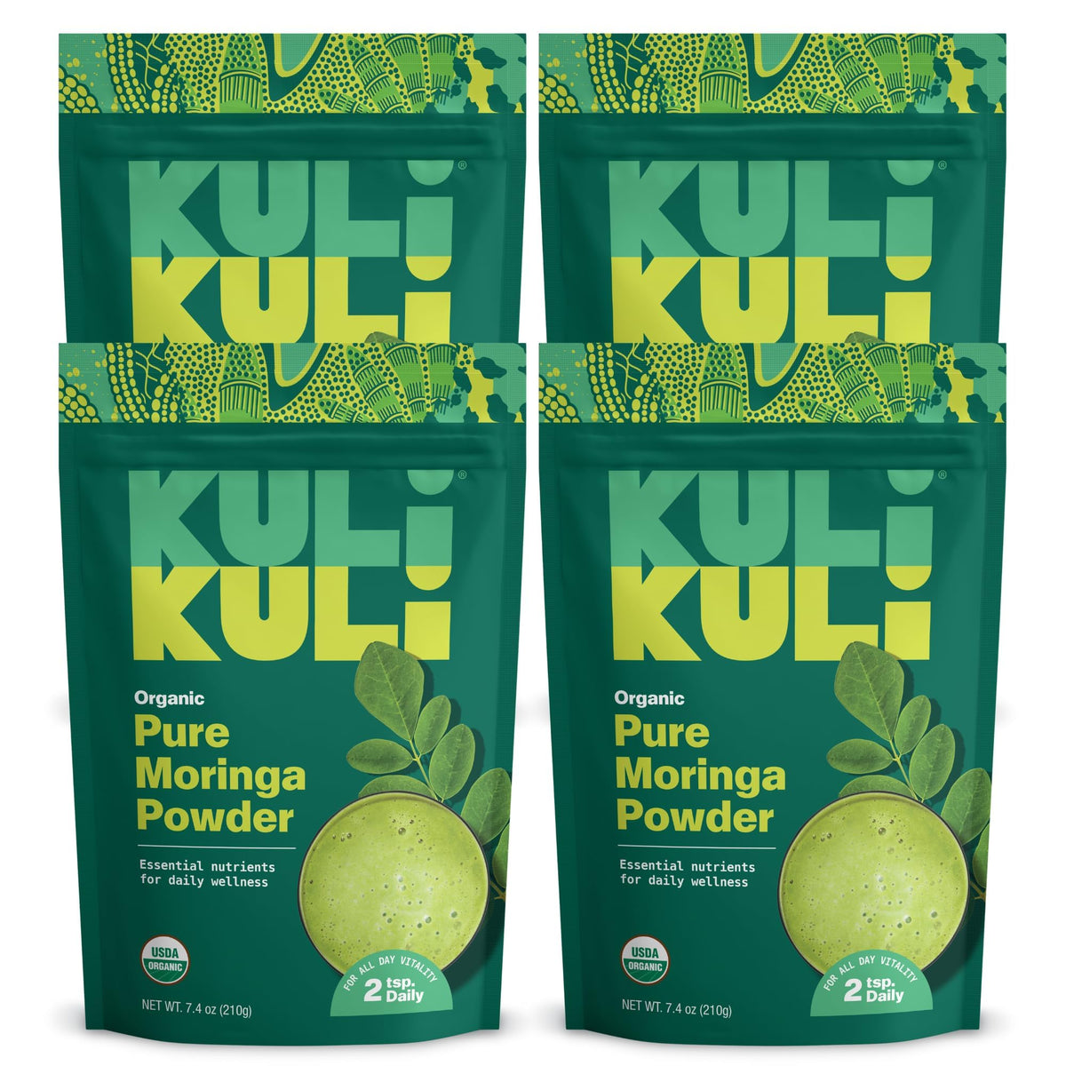 Kuli Kuli Moringa powder tub with scoop, convenient daily greens