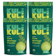Kuli Kuli Moringa powder tub with scoop, convenient daily greens