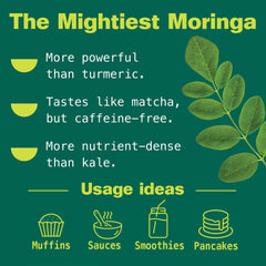 Kuli Kuli Moringa tea-mix shown as a fragrant greens infusion