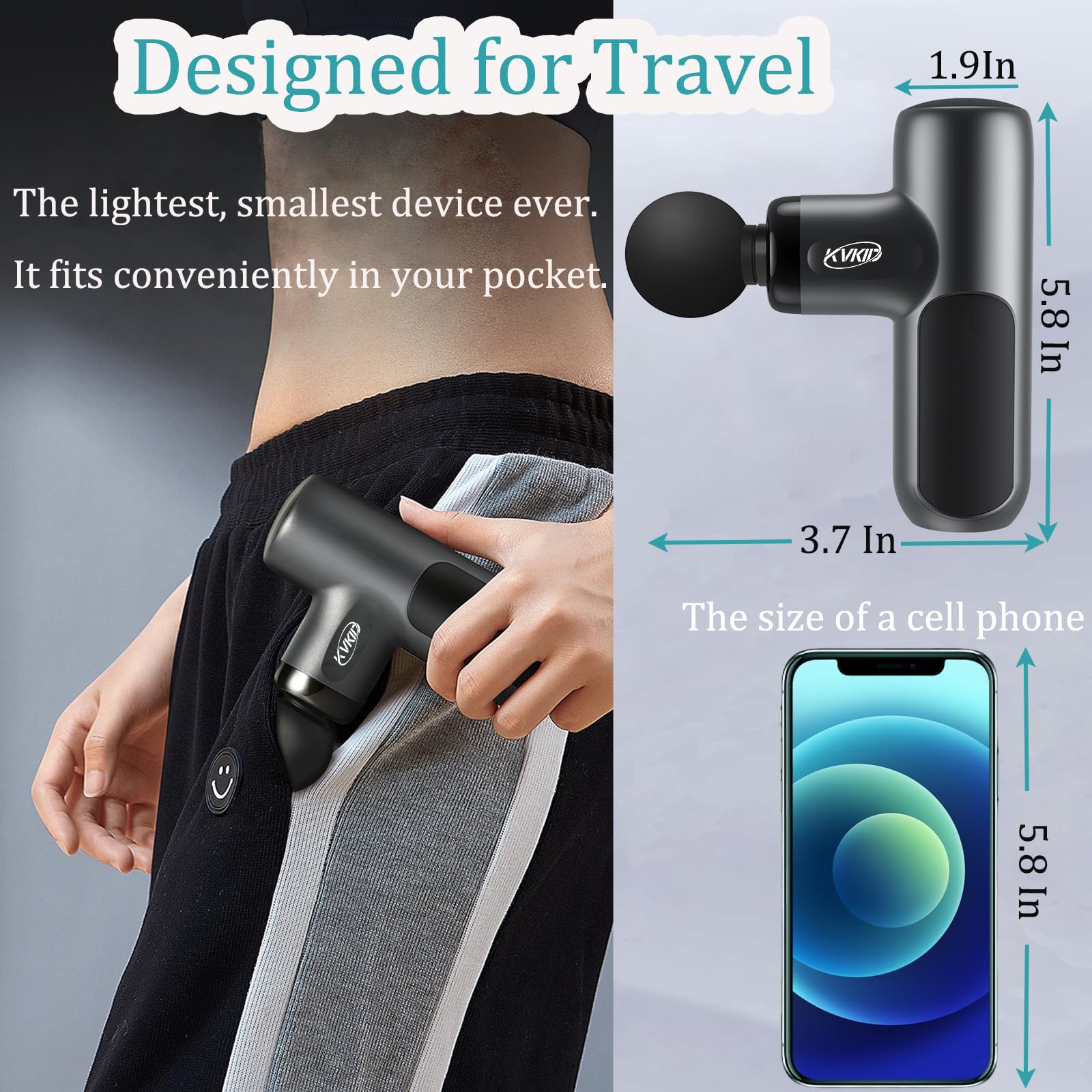 KVKID Mini Massager Gun ergonomic grip supports comfortable sessions.