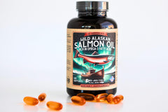 Kwee-Jack salmon oil capsules shown beside a meal for routine.