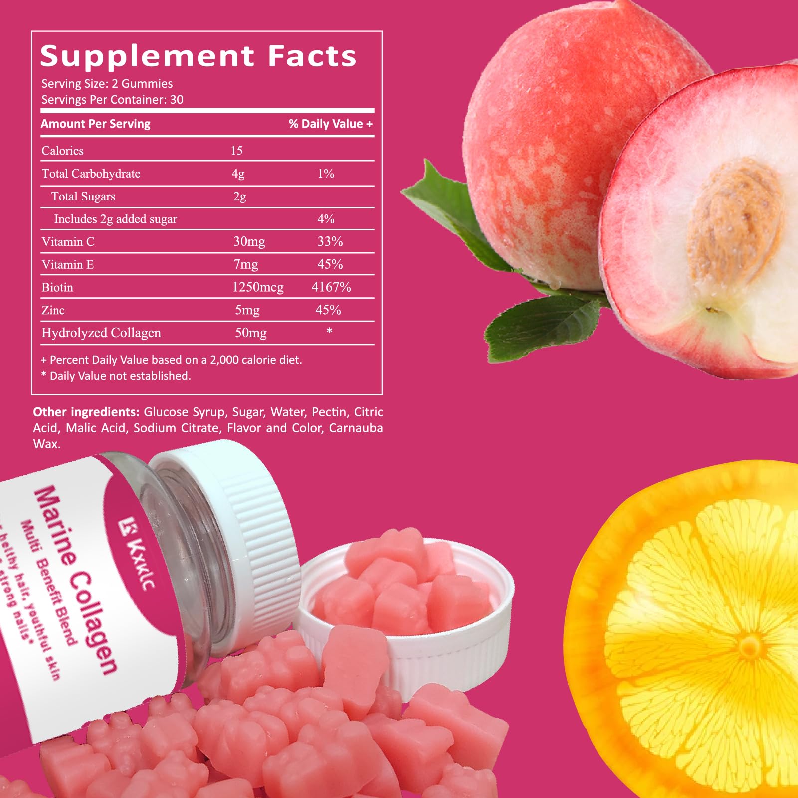 KXKLC Marine Collagen Gummies close-up showing chewy texture for convenient consumption