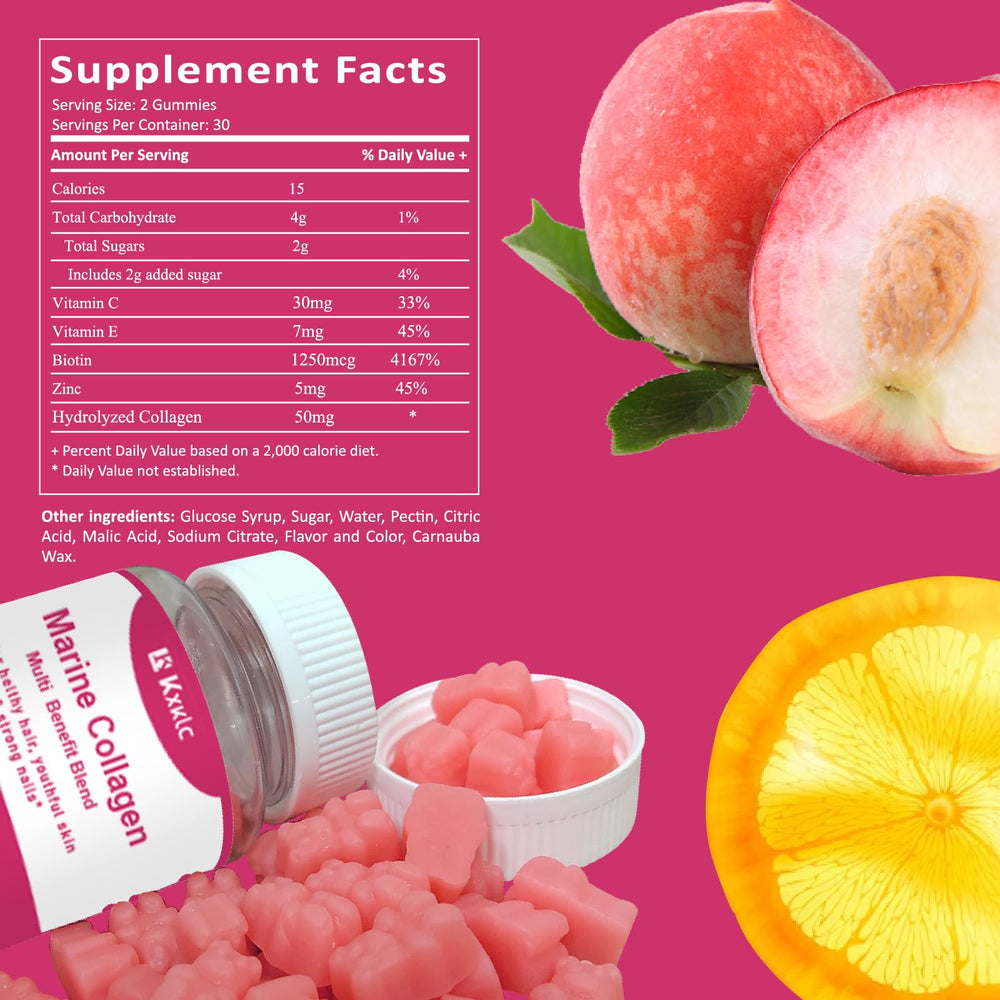 KXKLC Marine Collagen Gummies close-up showing chewy texture for convenient consumption