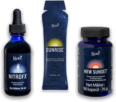 Kyani Triangle of Health FX Sunset bottle, convenient daily vitality support for balanced nutrition.
