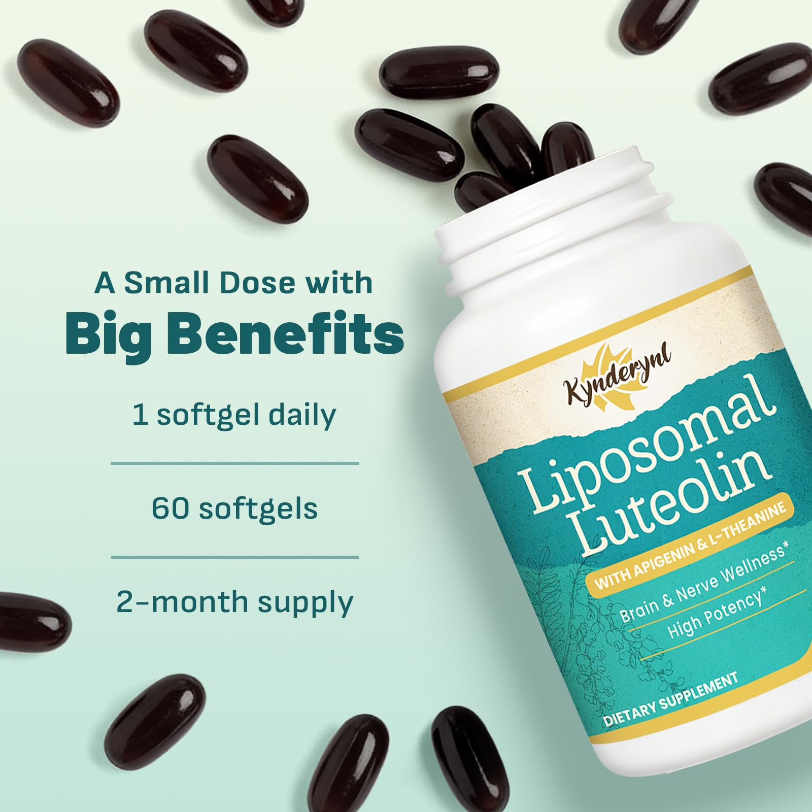 Kynderynl softgel stack demonstrates convenient daily capsule format.