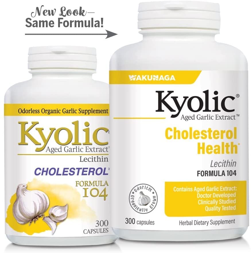 Home pantry scene with Kyolic 104 bottles—easy daily routine