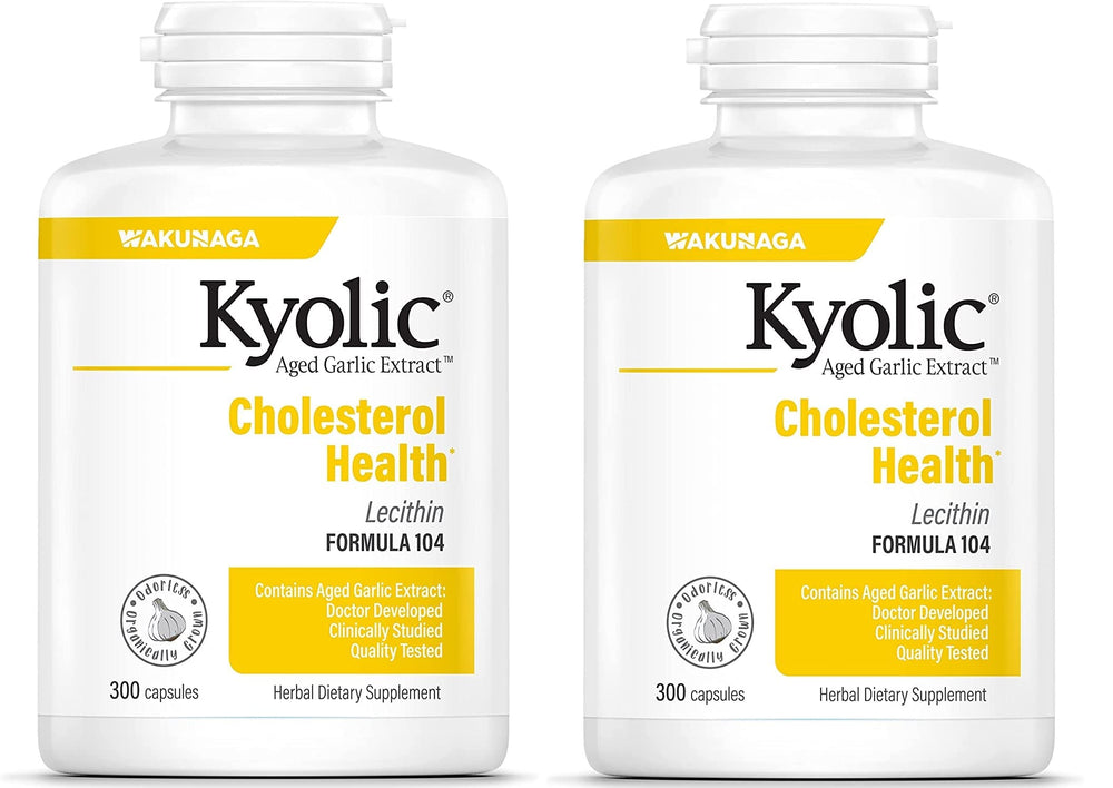Kyolic 104 garlic extract with lecithin two-pack bottle—potential support for healthy cholesterol balance