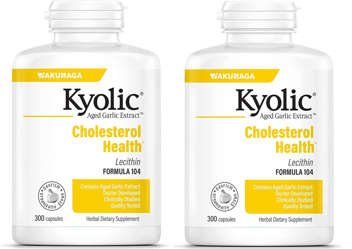 Kyolic 104 garlic extract with lecithin two-pack bottle—potential support for healthy cholesterol balance