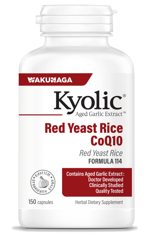 Kyolic Aged Garlic Extract Formula 114 bottle pour: odorless, easy daily wellness support.