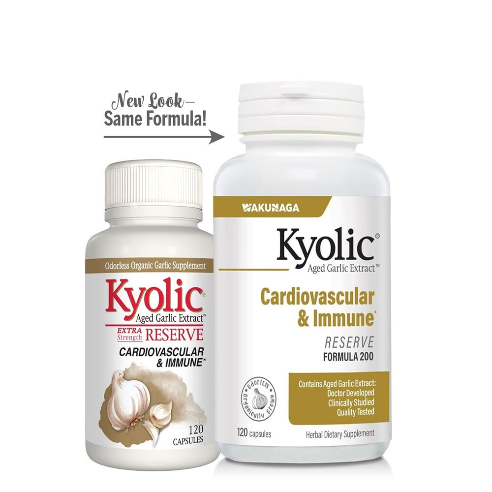 Kyolic brand packshot with capsules illustrating cardiovascular and immune wellness.