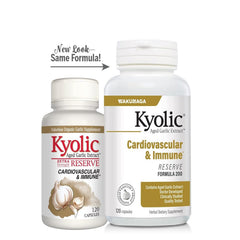 Kyolic brand packshot with capsules illustrating cardiovascular and immune wellness.