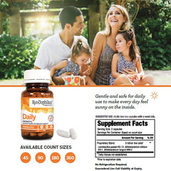 Kyolic Kyo-Dophilus bottle with capsules showing a dairy-free, non-GMO probiotic option.