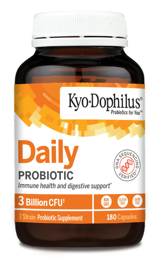 Close-up of Kyolic Kyo-Dophilus capsules for daily gut support and immune health.