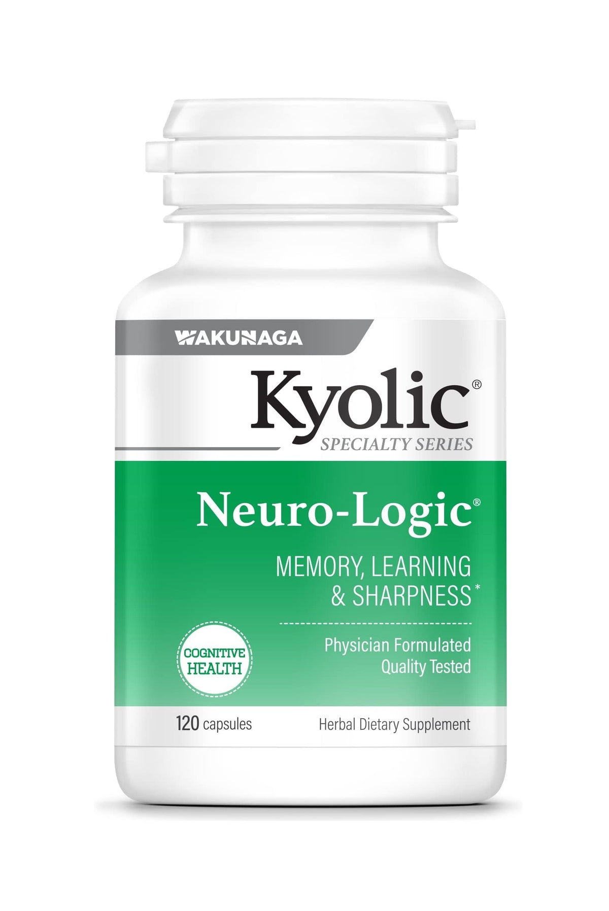 Kyolic Neuro-Logic bottle shows odorless aged garlic for memory support.
