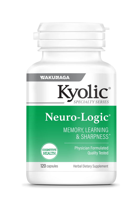 Kyolic Neuro-Logic bottle shows odorless aged garlic for memory support.
