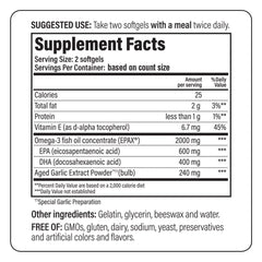Kyolic odorless aged garlic extract process label on bottle.
