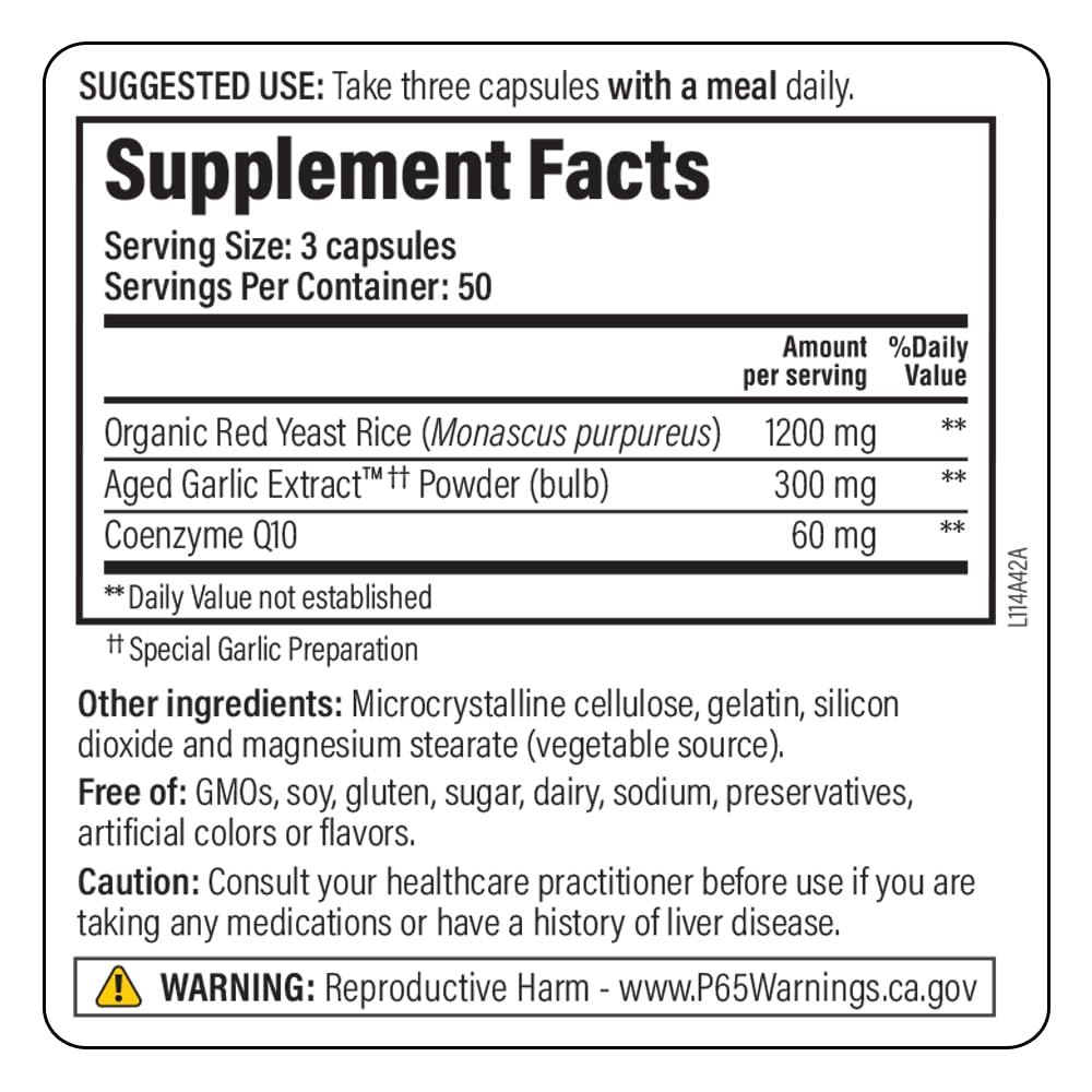 Kyolic Organic Garlic Extract packaging label: organic sourcing and aging process highlighted.
