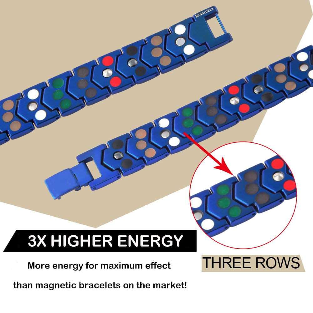 Back view of KYOSI 3X bracelet showing three energy rows for a bold look.