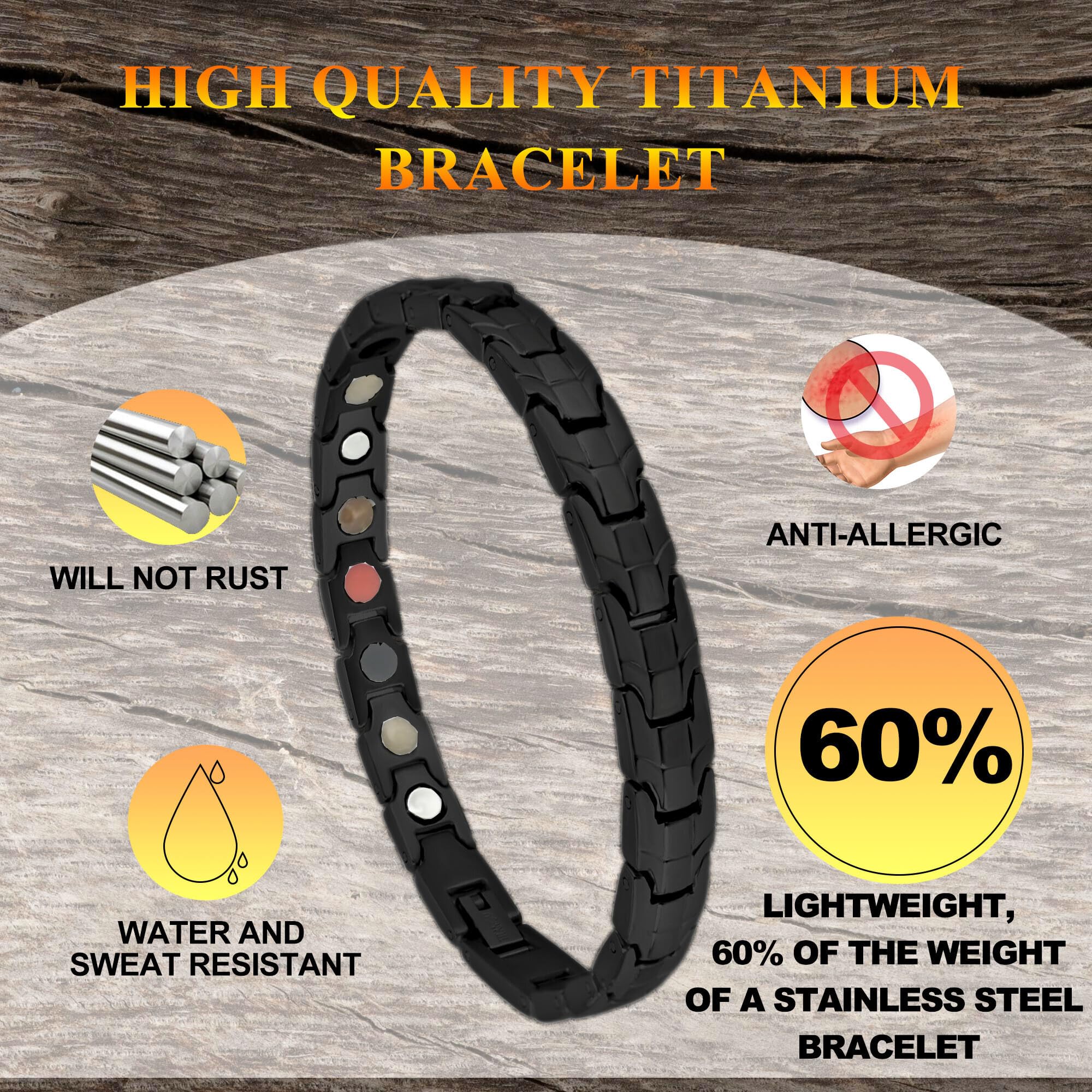 Lightweight titanium links provide allergy-friendly comfort