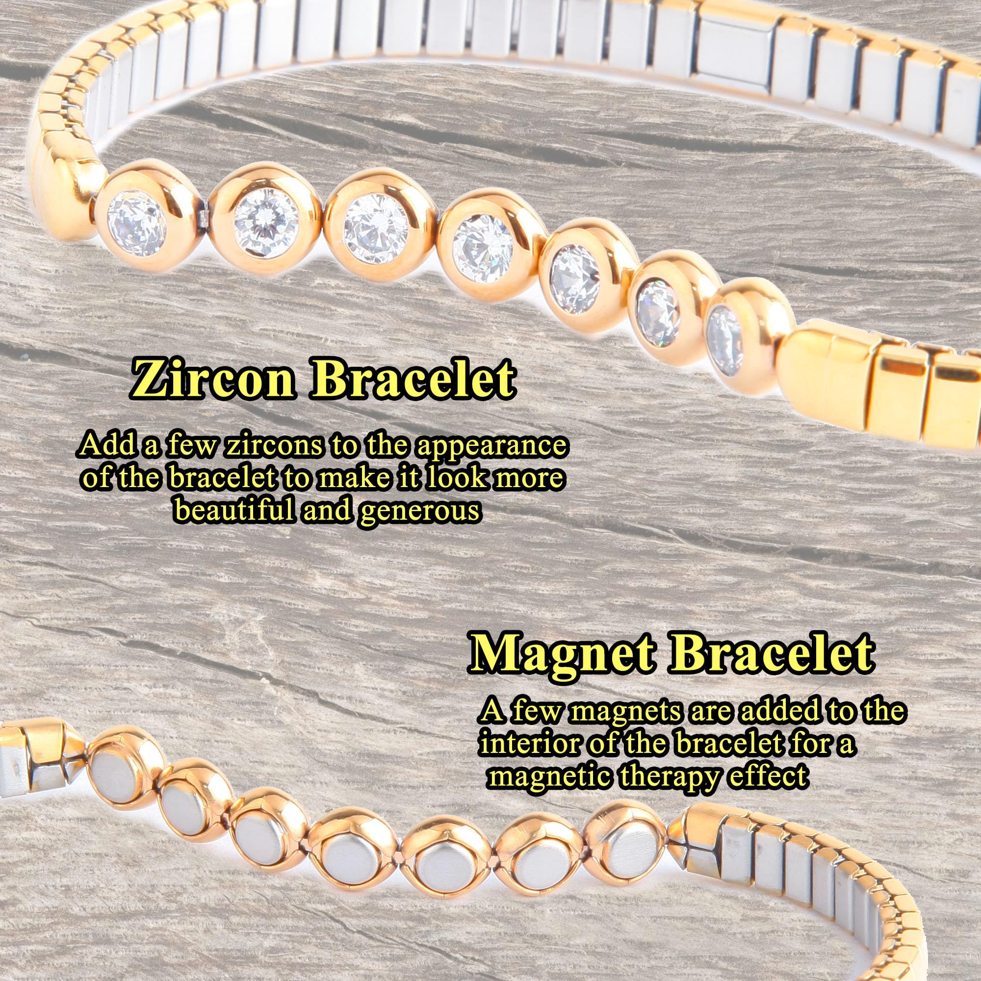 KYOSI magnetic bracelet stretched to demonstrate flexible sizing for daily wear.