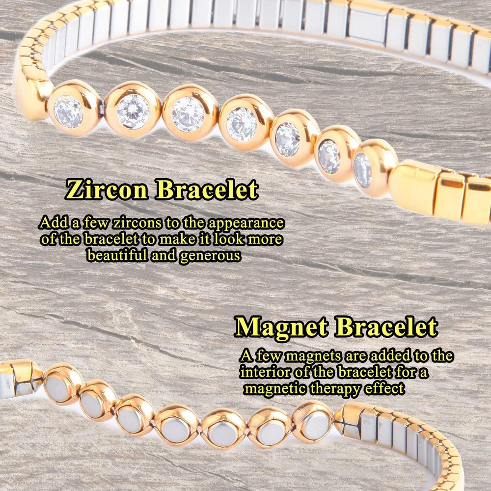 KYOSI magnetic bracelet stretched to demonstrate flexible sizing for daily wear.