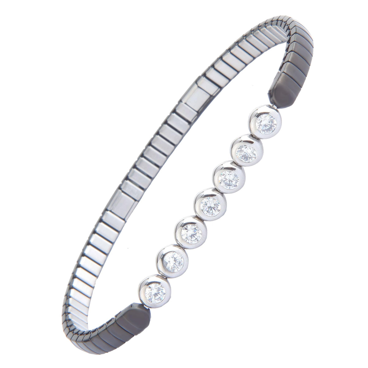 KYOSI magnetic bracelet for women in silver and black with magnets for balance during daily wear.