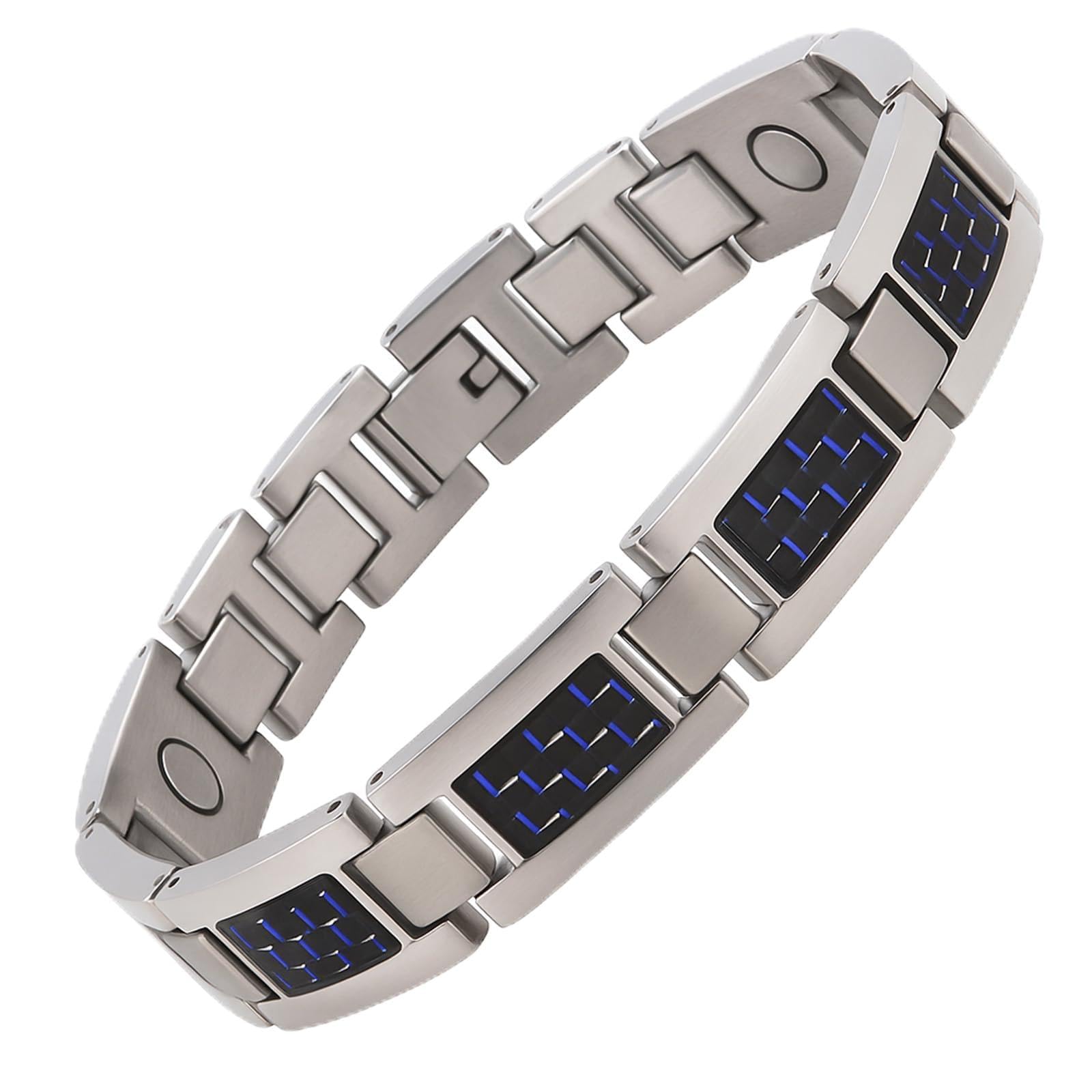 KYOSI titanium magnetic bracelet with blue carbon fiber links for everyday style