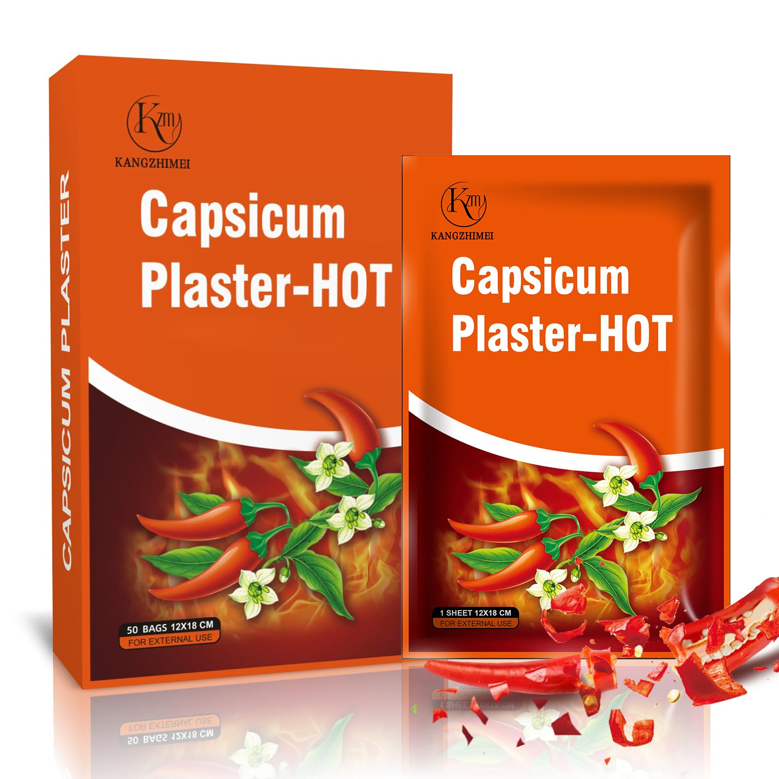 KZM Kangzhimei capsaicin patch showing back-coverage area for targeted heat