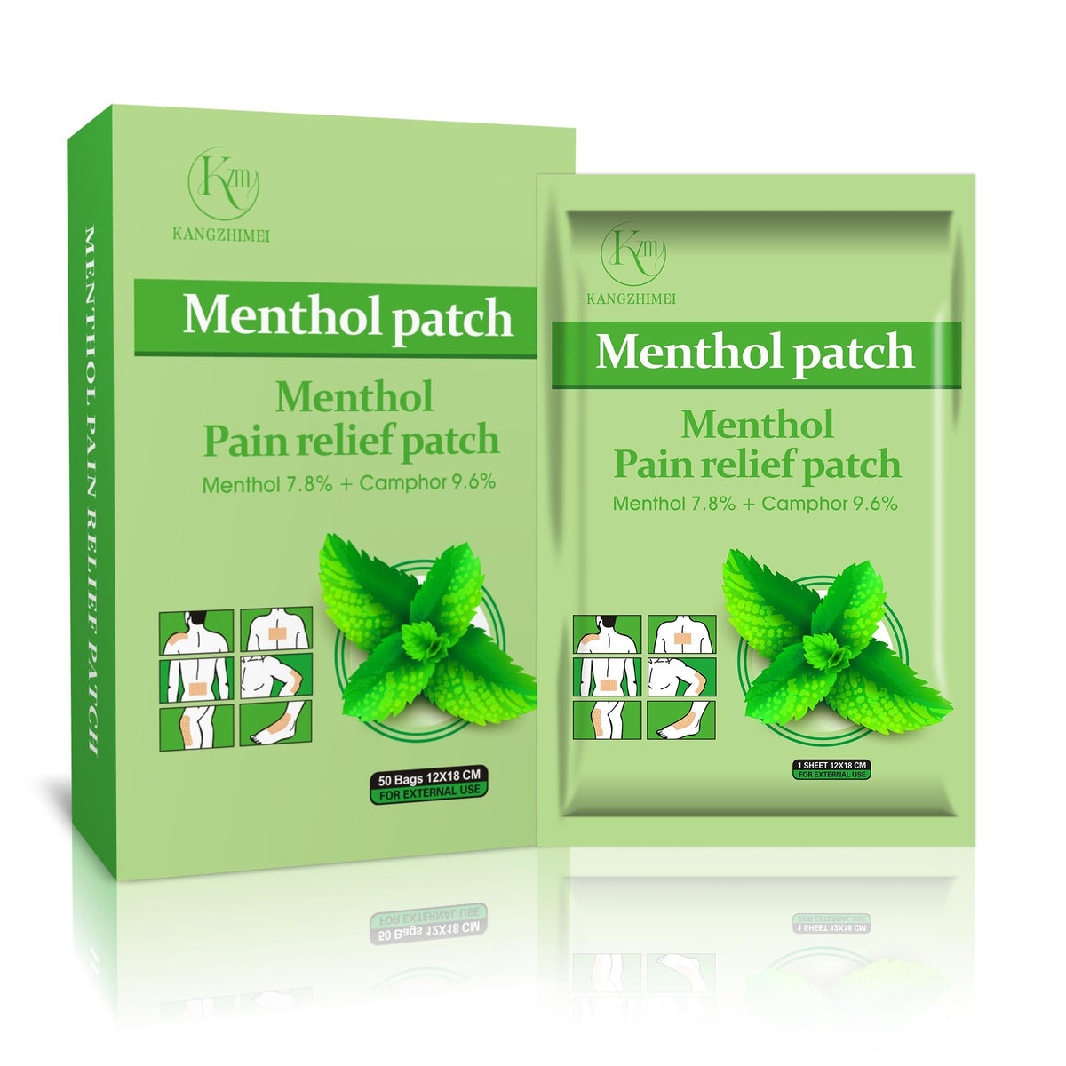 KZM Kangzhimei menthol patches back coverage for targeted cooling and comfort.