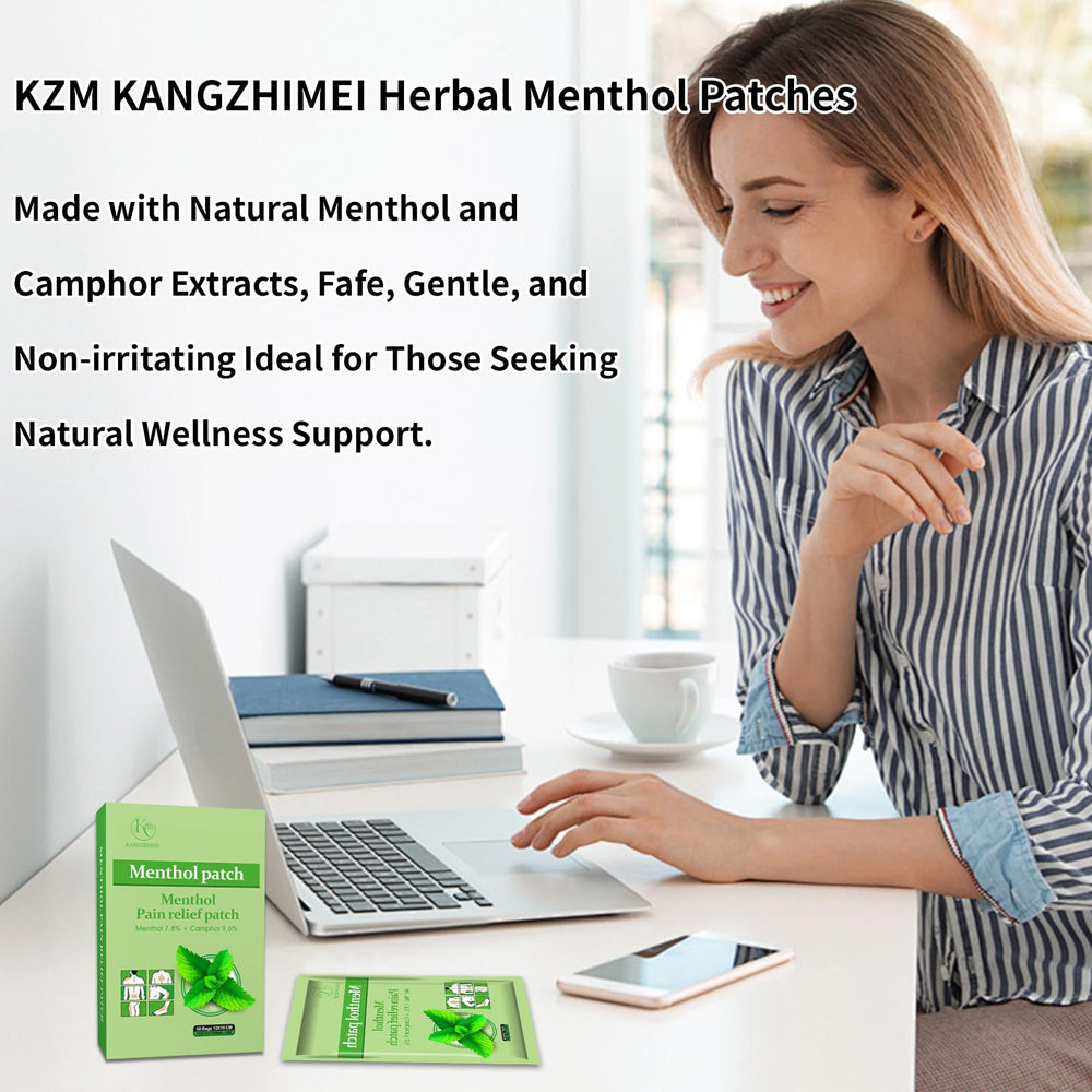 KZM Kangzhimei menthol patches packaging shows contents and count.