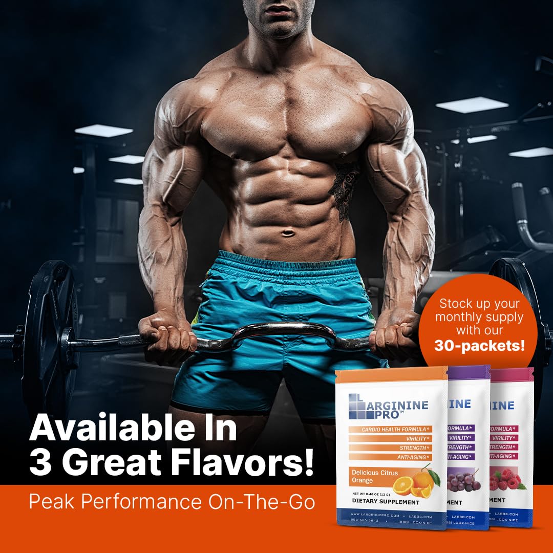 L-Arginine Pro Citrus Orange flavor bottle presents a refreshing, vitamin-enriched formula